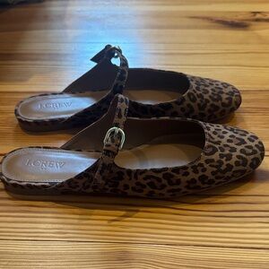 NWOT J. Crew Brown Leopard Print Mary Jane Strap Mules size Women’s 9
